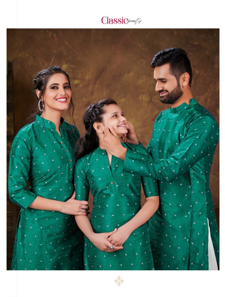 Banwery Family Combo Of Men's Kurta With Ladies Kurti And Daughter Kurti Shoping