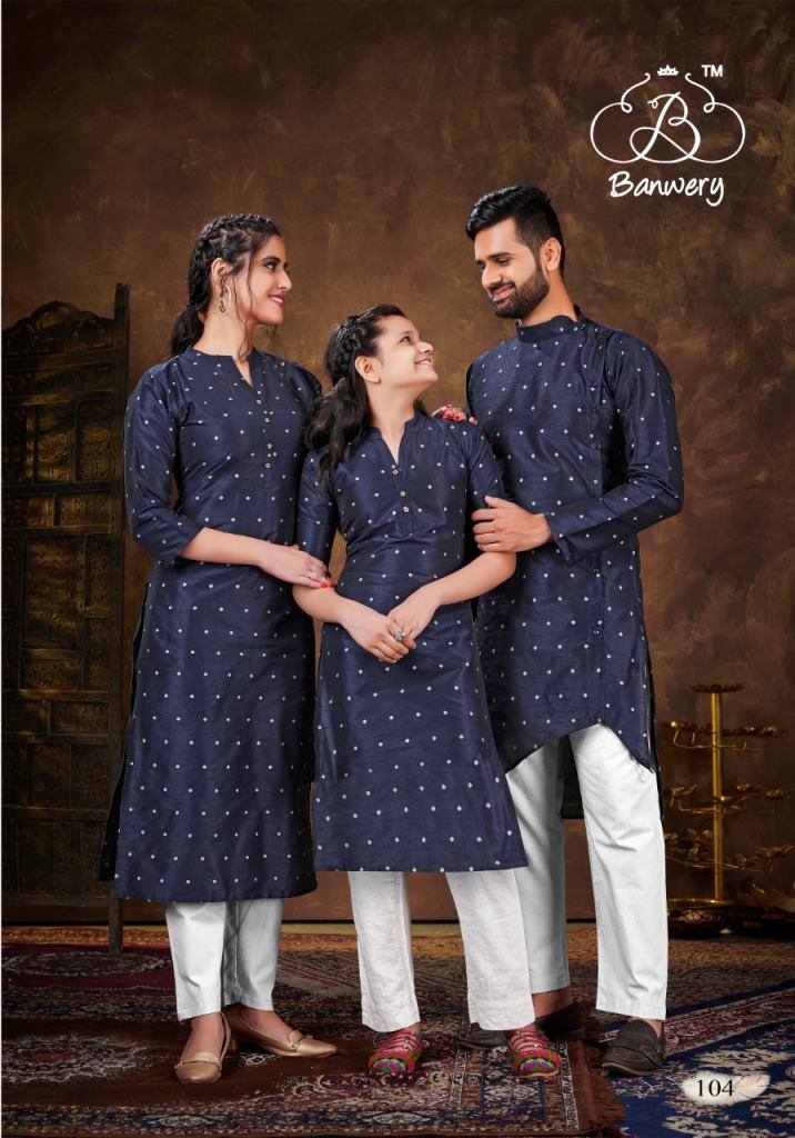 Banwery Family Combo Of Men's Kurta With Ladies Kurti And Daughter Kurti Shoping