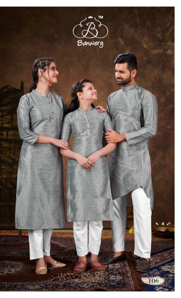 Banwery Family Combo Of Men's Kurta With Ladies Kurti And Daughter Kurti Shoping