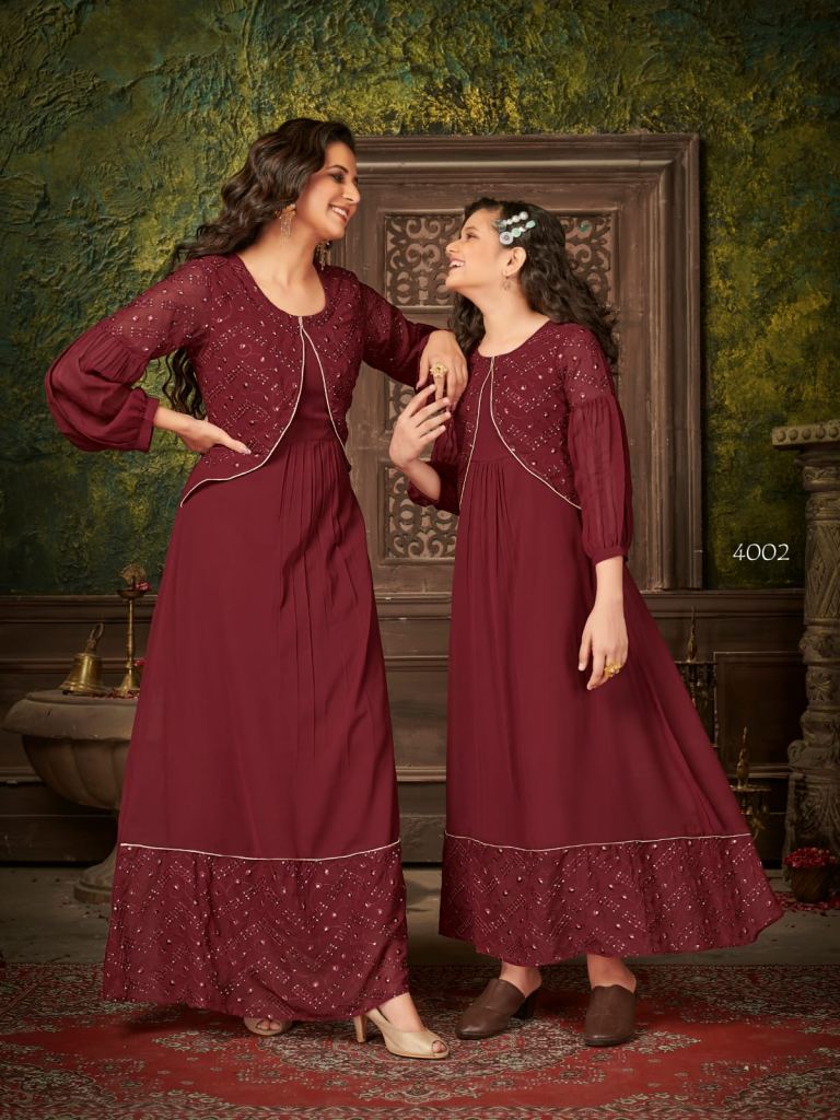 Banwery Me & Mom Vol 4 Mother-daughter Combo Embroidery With Sequence Long Gown Wholesale Kurtis