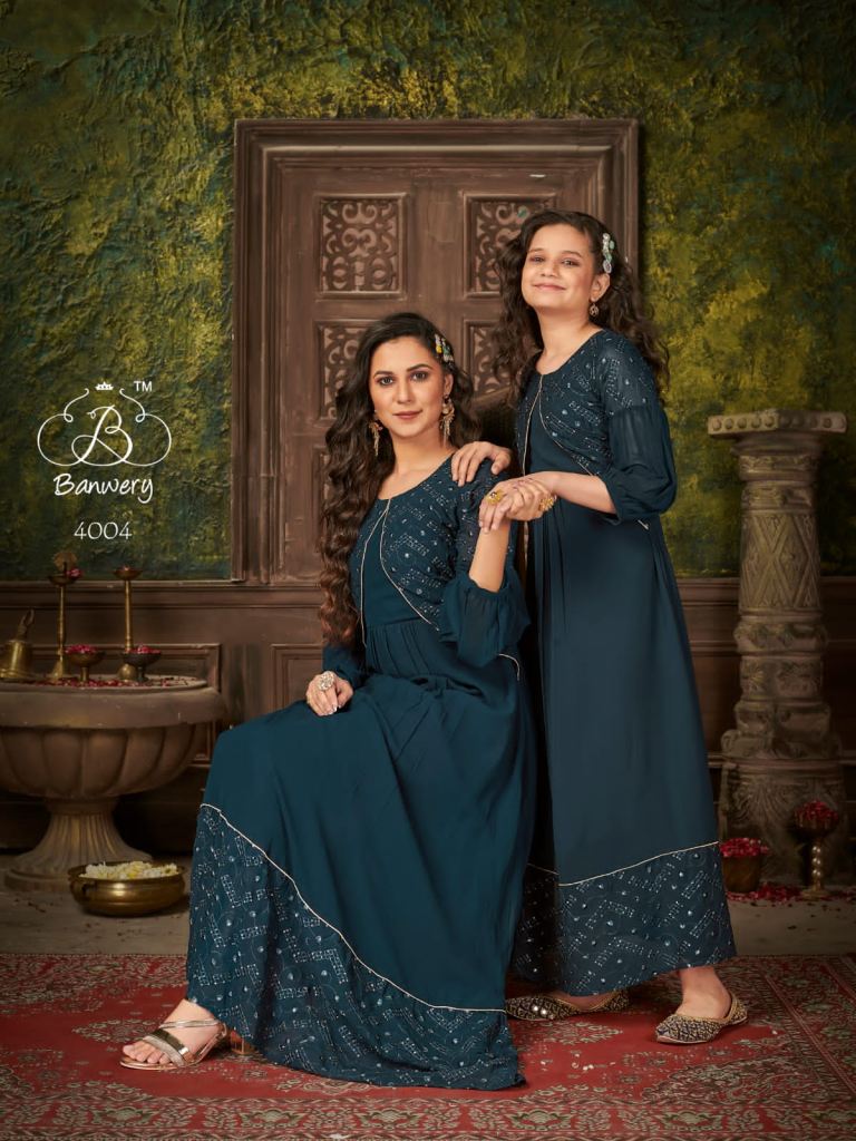 Banwery Me & Mom Vol 4 Mother-daughter Combo Embroidery With Sequence Long Gown Wholesale Kurtis