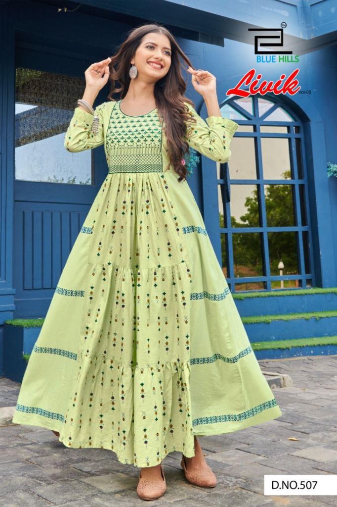 Blue Hills Livik Vol 5 Nx Heavy Cotton Anarkali Long Kurti Catalog