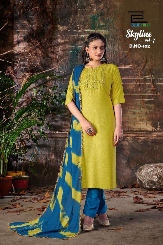Blue Hills Skyline Vol 7 Rayon Kurtis With Bottom And Dupatta Catalog