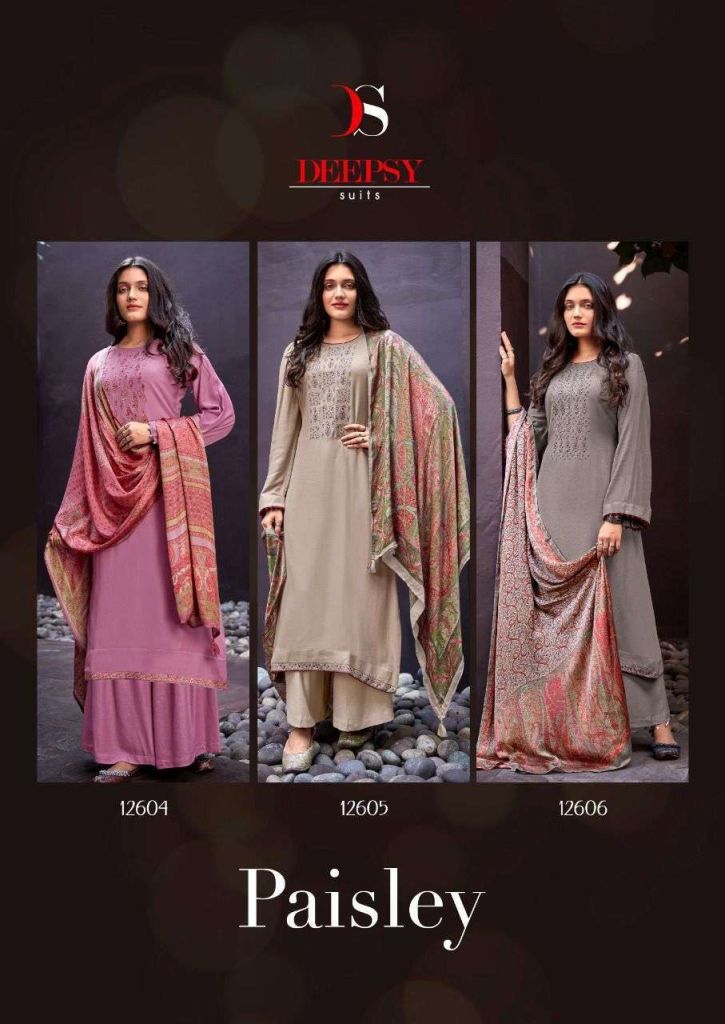 Deepsy Paisley Viscose Pashmina With Embroidery Work Dress Material Catalog