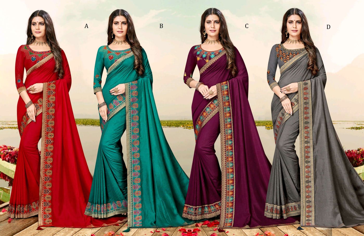 Ranjna Festive Fancy Border Work Blouse Vichitra Silk Saree Collction