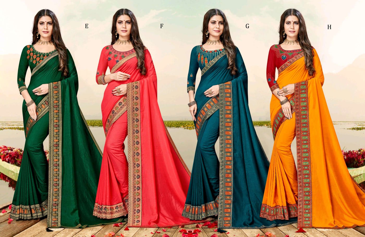 Ranjna Festive Fancy Border Work Blouse Vichitra Silk Saree Collction