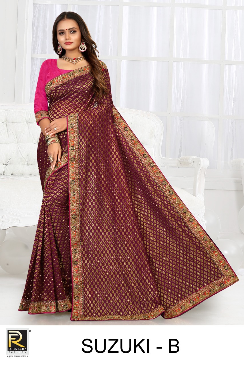 Ranjna Suzuki Worked Border Heavy Diamond Occasional Wear Saree Collction