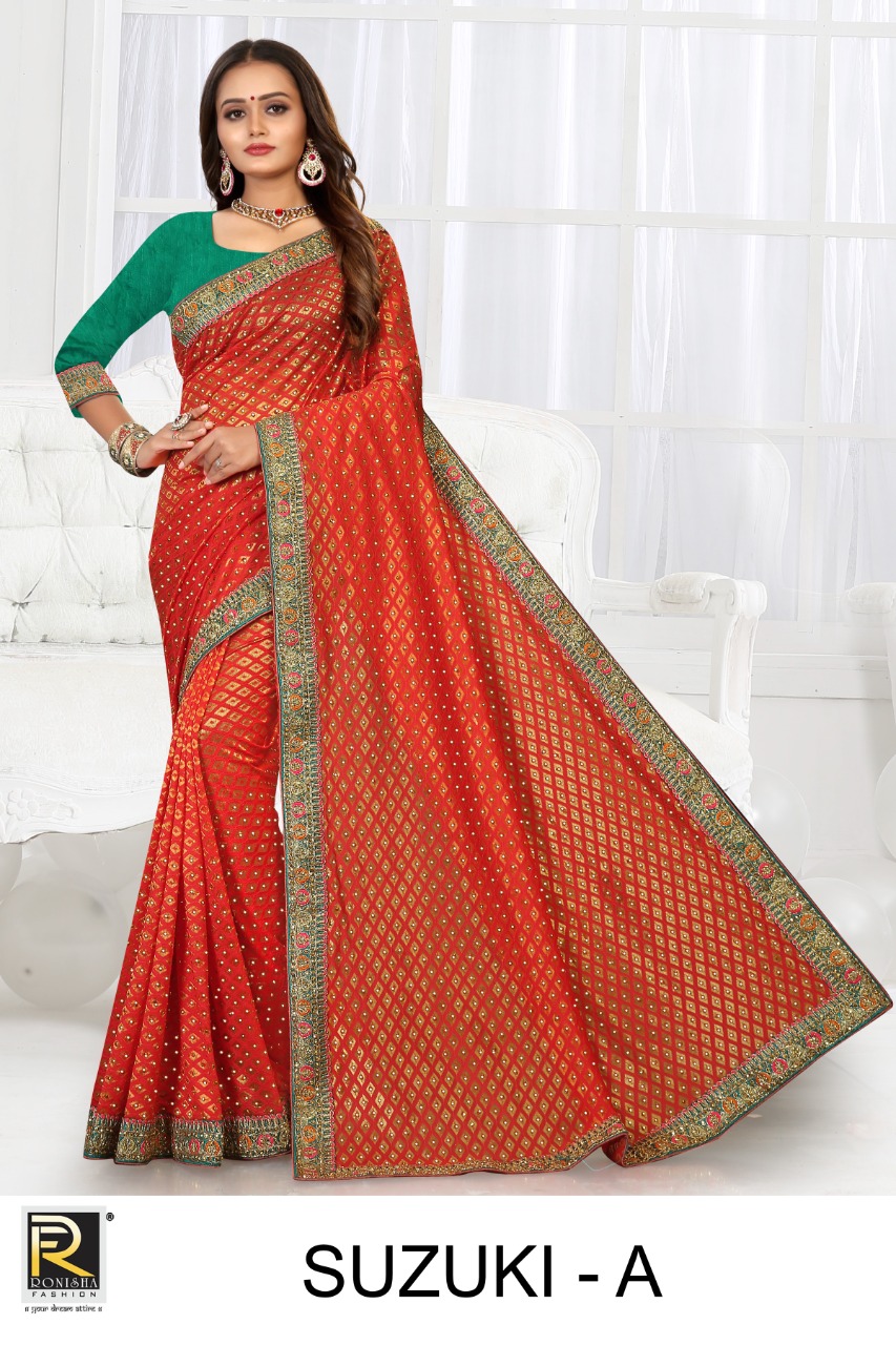 Ranjna Suzuki Worked Border Heavy Diamond Occasional Wear Saree Collction