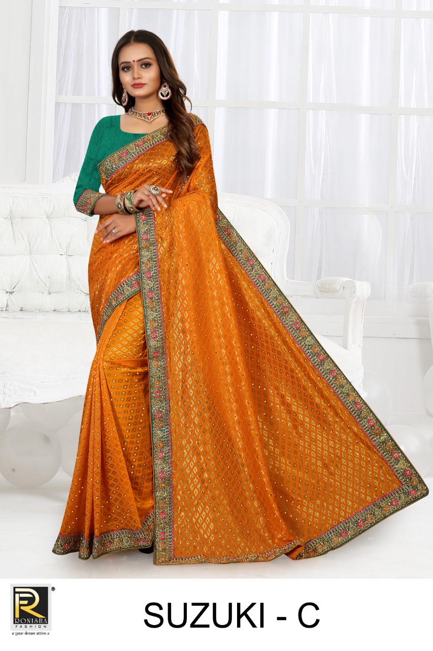 Ranjna Suzuki Worked Border Heavy Diamond Occasional Wear Saree Collction