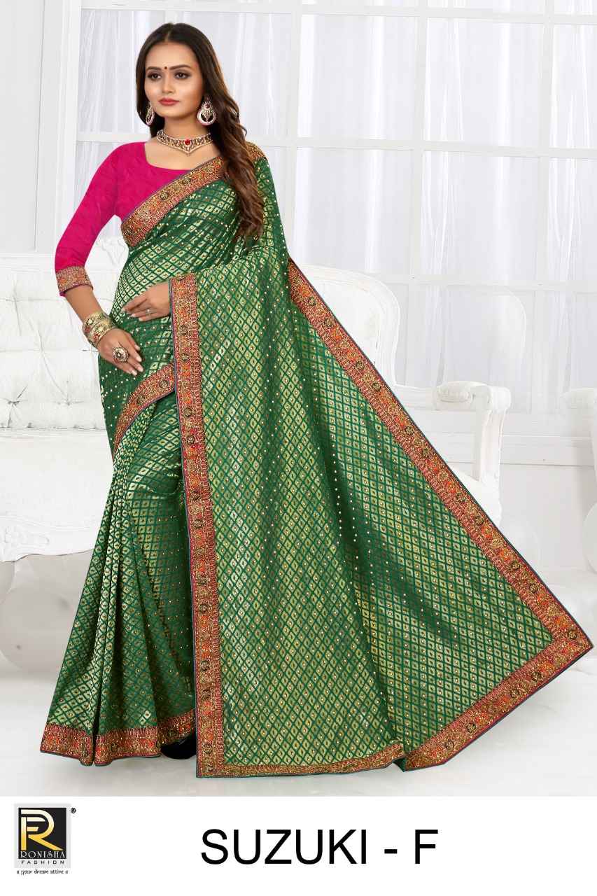 Ranjna Suzuki Worked Border Heavy Diamond Occasional Wear Saree Collction