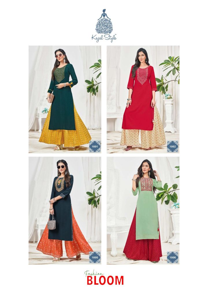 Kajal Style Fashion Bloom Vol 1 Fancy Wear Embroidery Kurti With Bottom Catalog