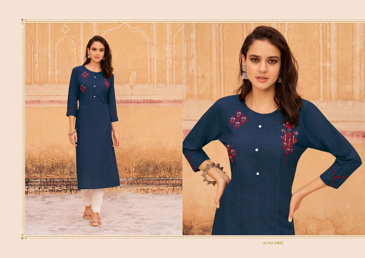 Kalaroop Baani Fancy Weaving Fabrics With Work Kurtis Catalog