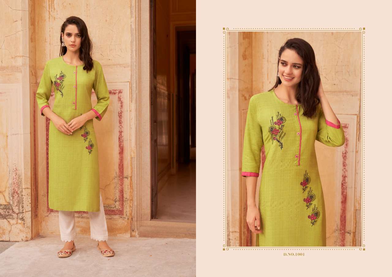 Kalaroop Baani Fancy Weaving Fabrics With Work Kurtis Catalog
