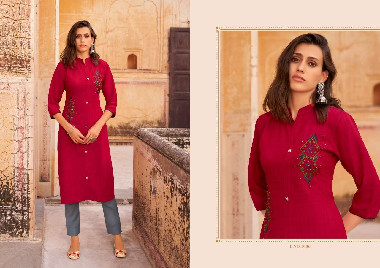 Kalaroop Baani Fancy Weaving Fabrics With Work Kurtis Catalog