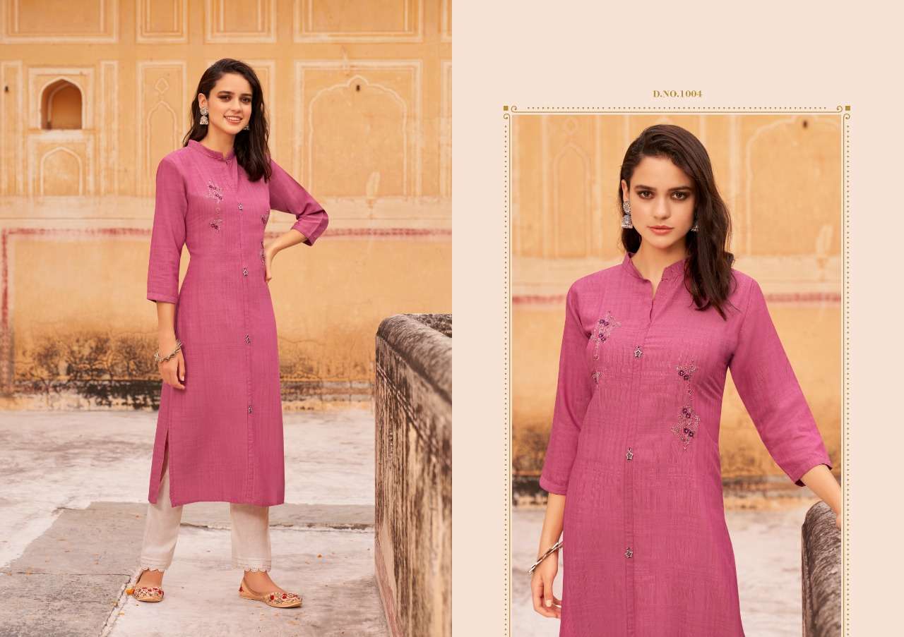 Kalaroop Baani Fancy Weaving Fabrics With Work Kurtis Catalog
