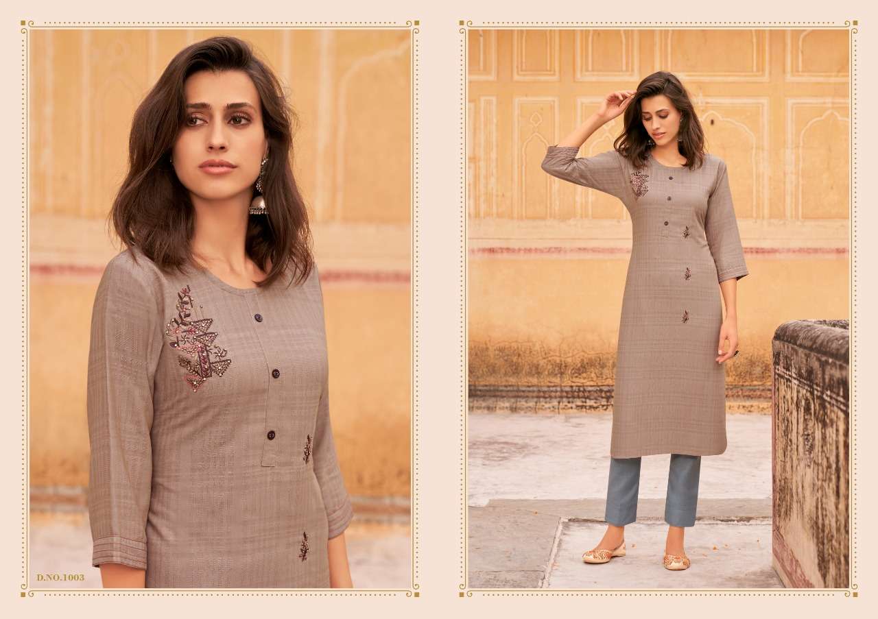 Kalaroop Baani Fancy Weaving Fabrics With Work Kurtis Catalog