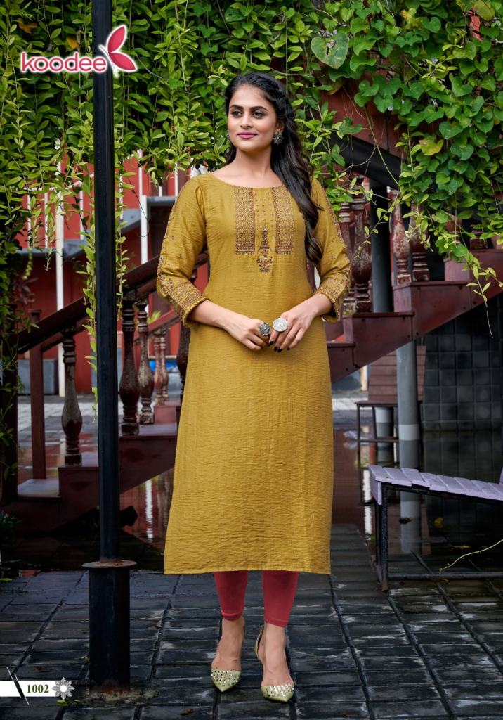 Koodee Veer Vol 2 Viscose Silk Embroidery Khatli Worked Wholesale Kurti Catalog