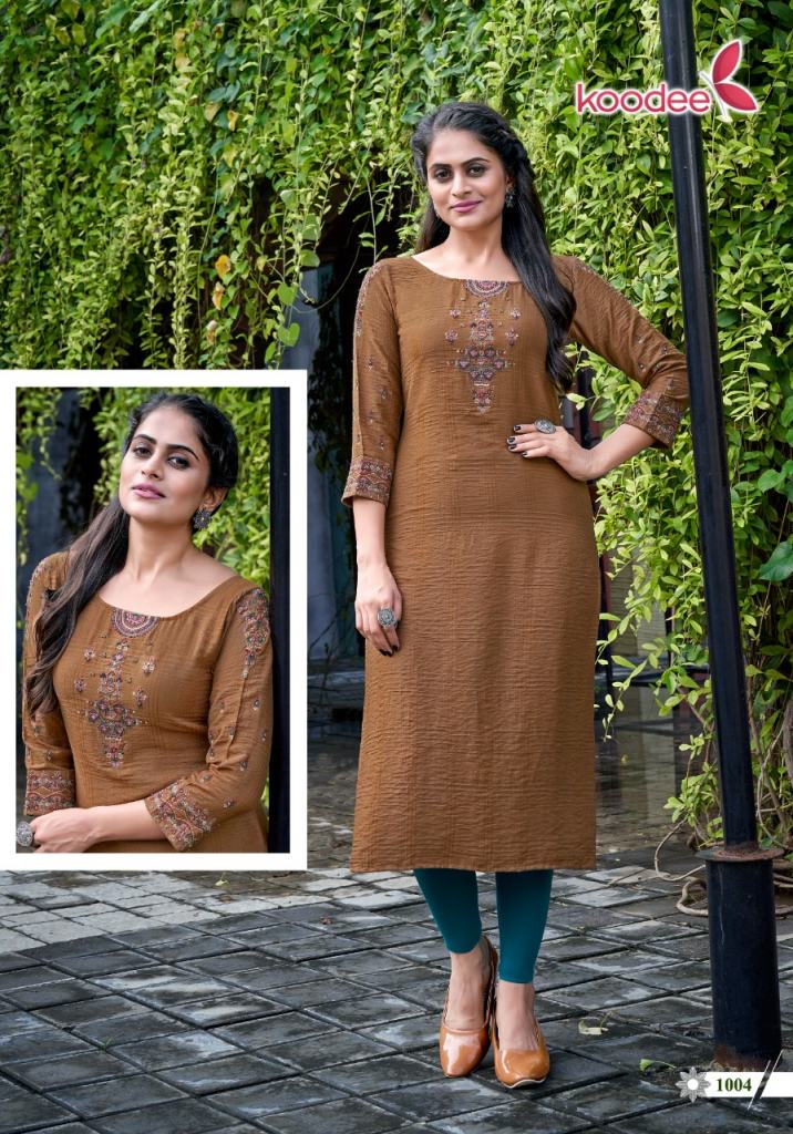 Koodee Veer Vol 2 Viscose Silk Embroidery Khatli Worked Wholesale Kurti Catalog