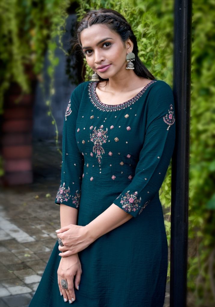 Koodee Veer Vol 2 Viscose Silk Embroidery Khatli Worked Wholesale Kurti Catalog