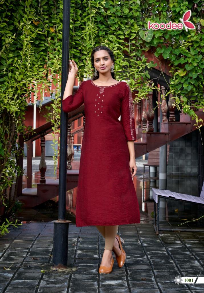 Koodee Veer Vol 2 Viscose Silk Embroidery Khatli Worked Wholesale Kurti Catalog