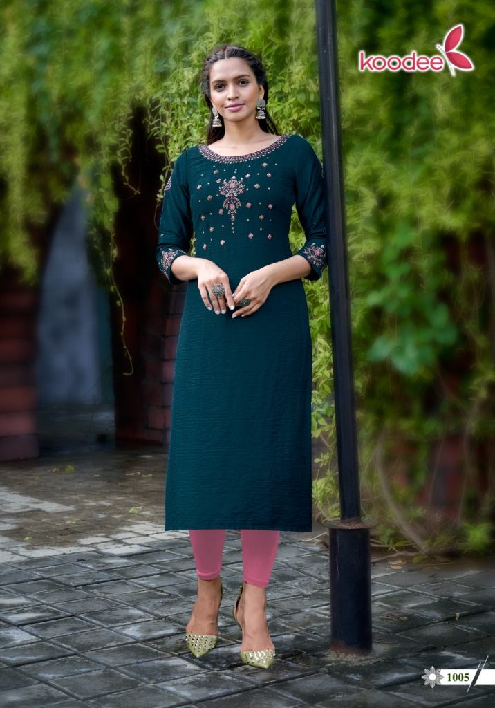 Koodee Veer Vol 2 Viscose Silk Embroidery Khatli Worked Wholesale Kurti Catalog