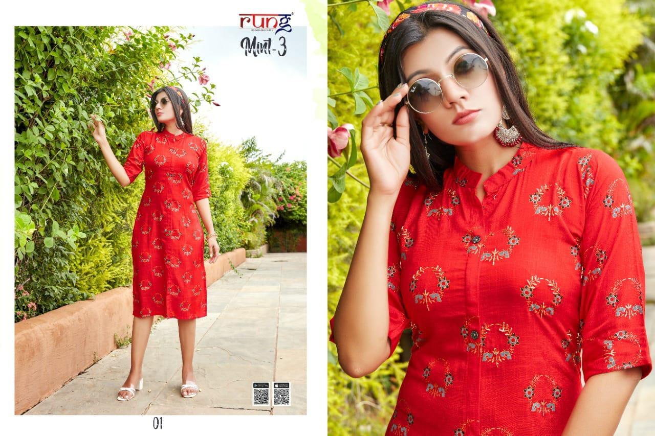 Rung Mint Vol 3 Heavy Slub Rayon Designer Kurti Catalog