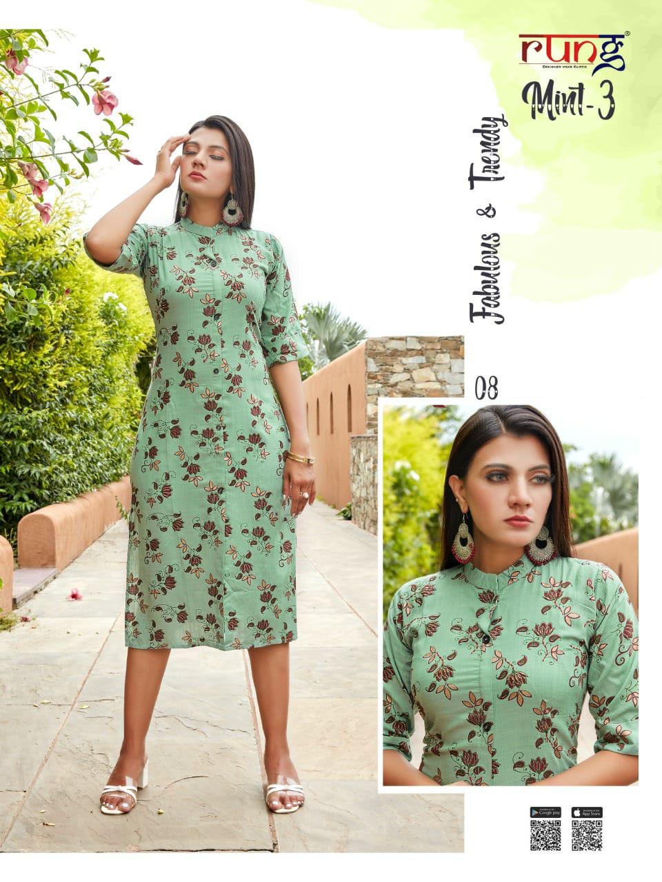Rung Mint Vol 3 Heavy Slub Rayon Designer Kurti Catalog