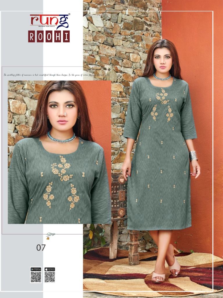 Rung Roohi Casual Wear Embroidery Work Kurtis Catalog
