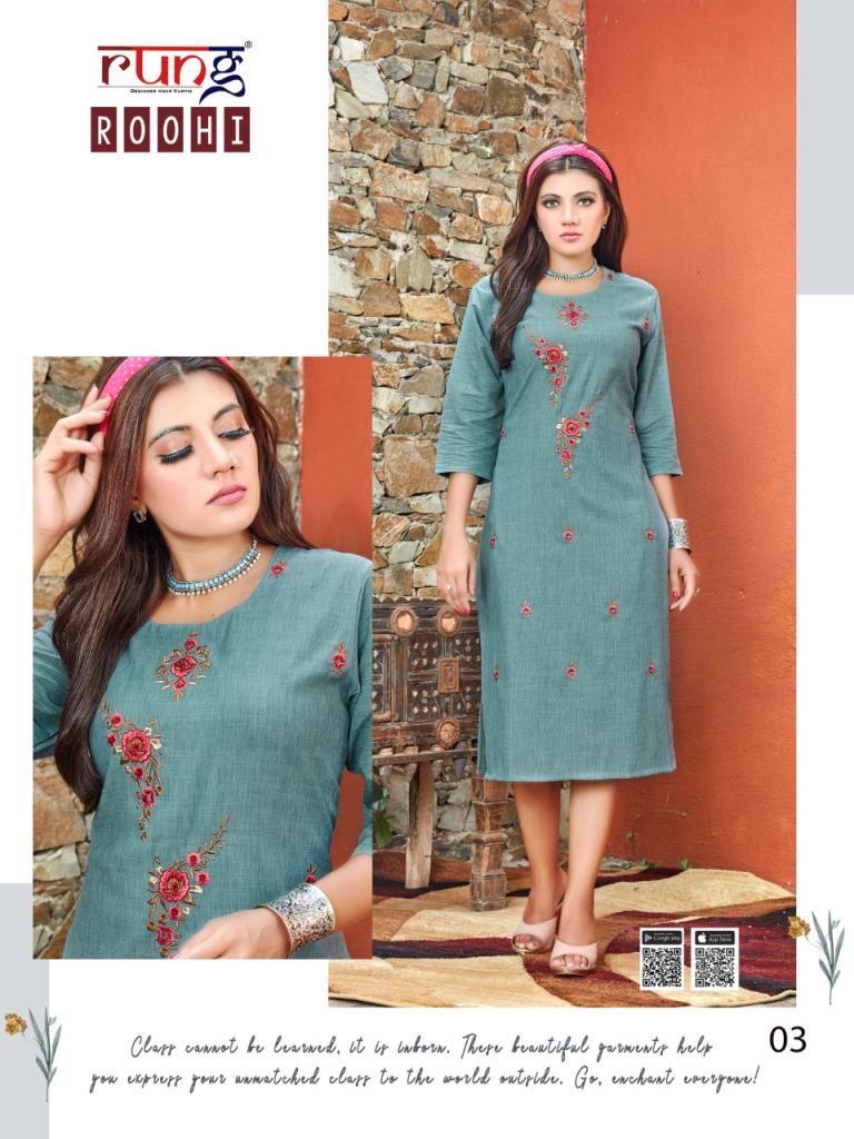 Rung Roohi Casual Wear Embroidery Work Kurtis Catalog