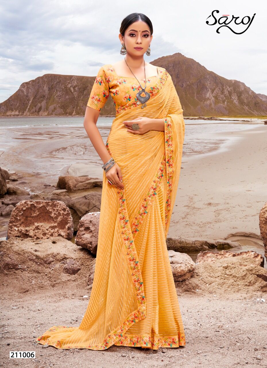 Saroj Sparkle Look Festive Wear Georgette Wear Wholesale Saree Catalog