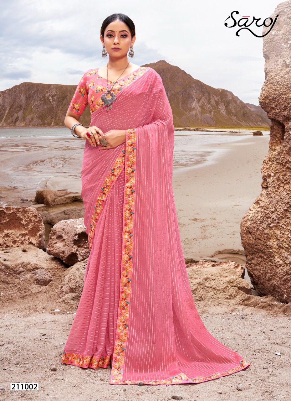 Saroj Sparkle Look Festive Wear Georgette Wear Wholesale Saree Catalog