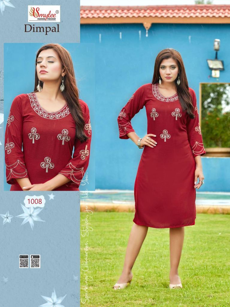 Smylee Dimpal Heavy Rayon Designer Kurti Catalog