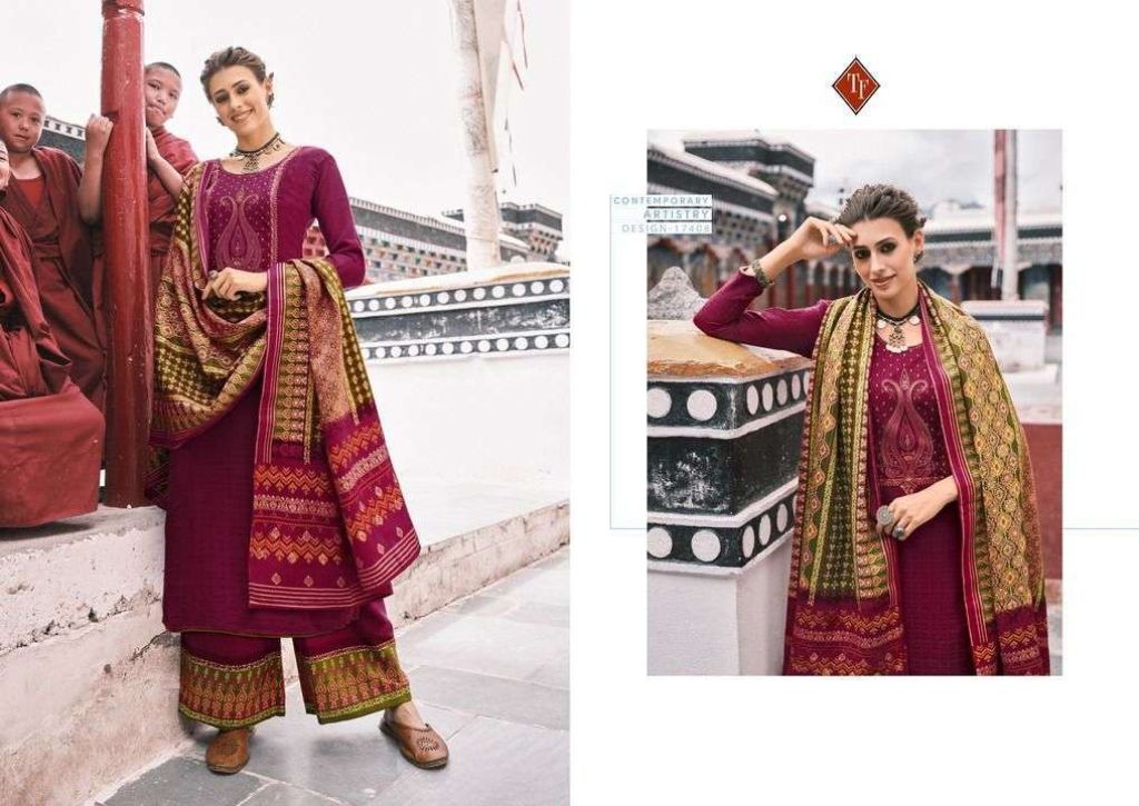 Tanishk Leh Pashmina Print With Embroidery Work Dress Material Catalog