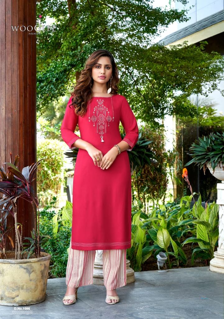Wooglee Celebration Vol 13 Handwork And Embroidery Work Kurti With Plazo Catalog Readymade