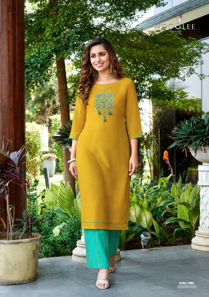 Wooglee Celebration Vol 13 Handwork And Embroidery Work Kurti With Plazo Catalog Readymade