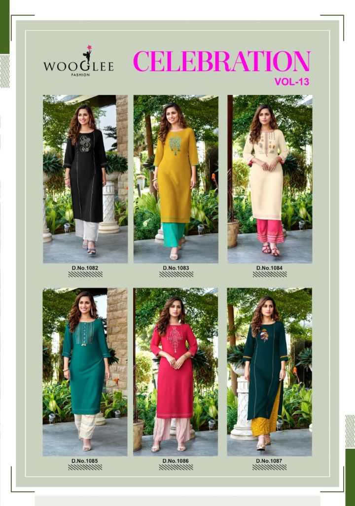 Wooglee Celebration Vol 13 Handwork And Embroidery Work Kurti With Plazo Catalog Readymade