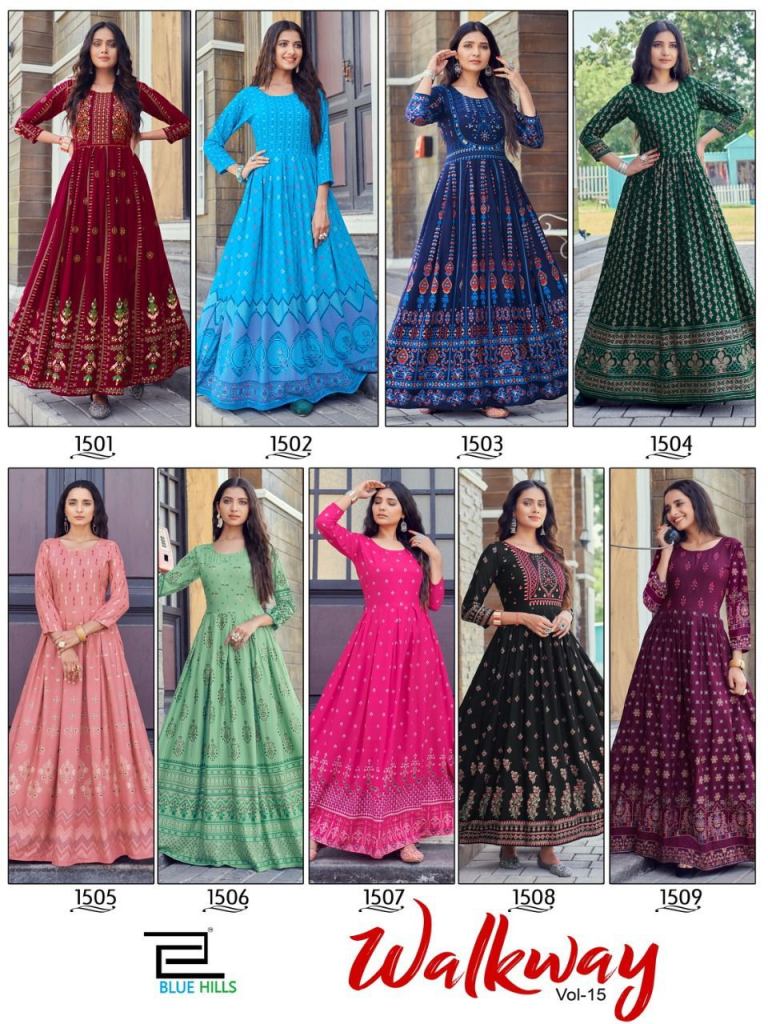 Blue Hills Walkway Vol 15 Long Printed Anarkali Kurti Catalog