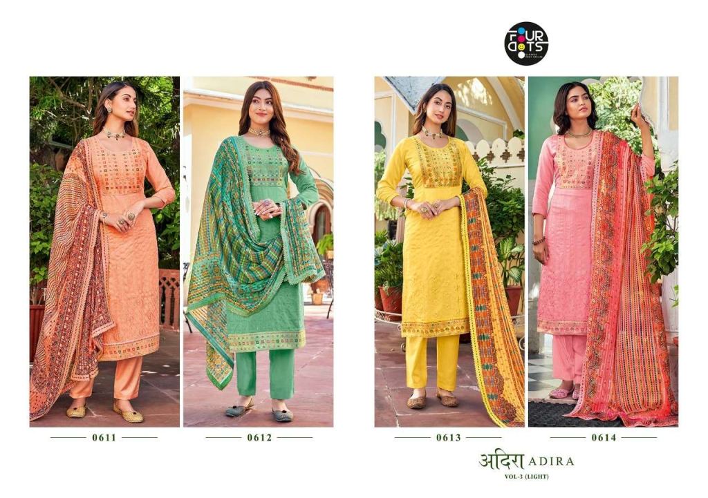 Fourdots Adhira Vol 3 (light) Muslin With Heavy Work Dress Material