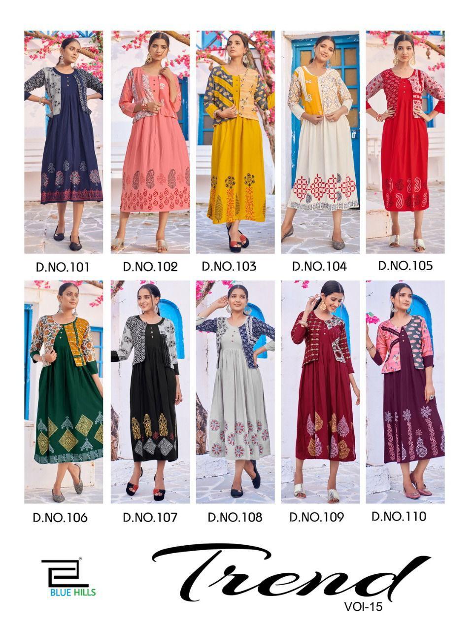 Blue Hills Trend Vol 15 Designer Printed Kurti Wholesale Surat Catalog