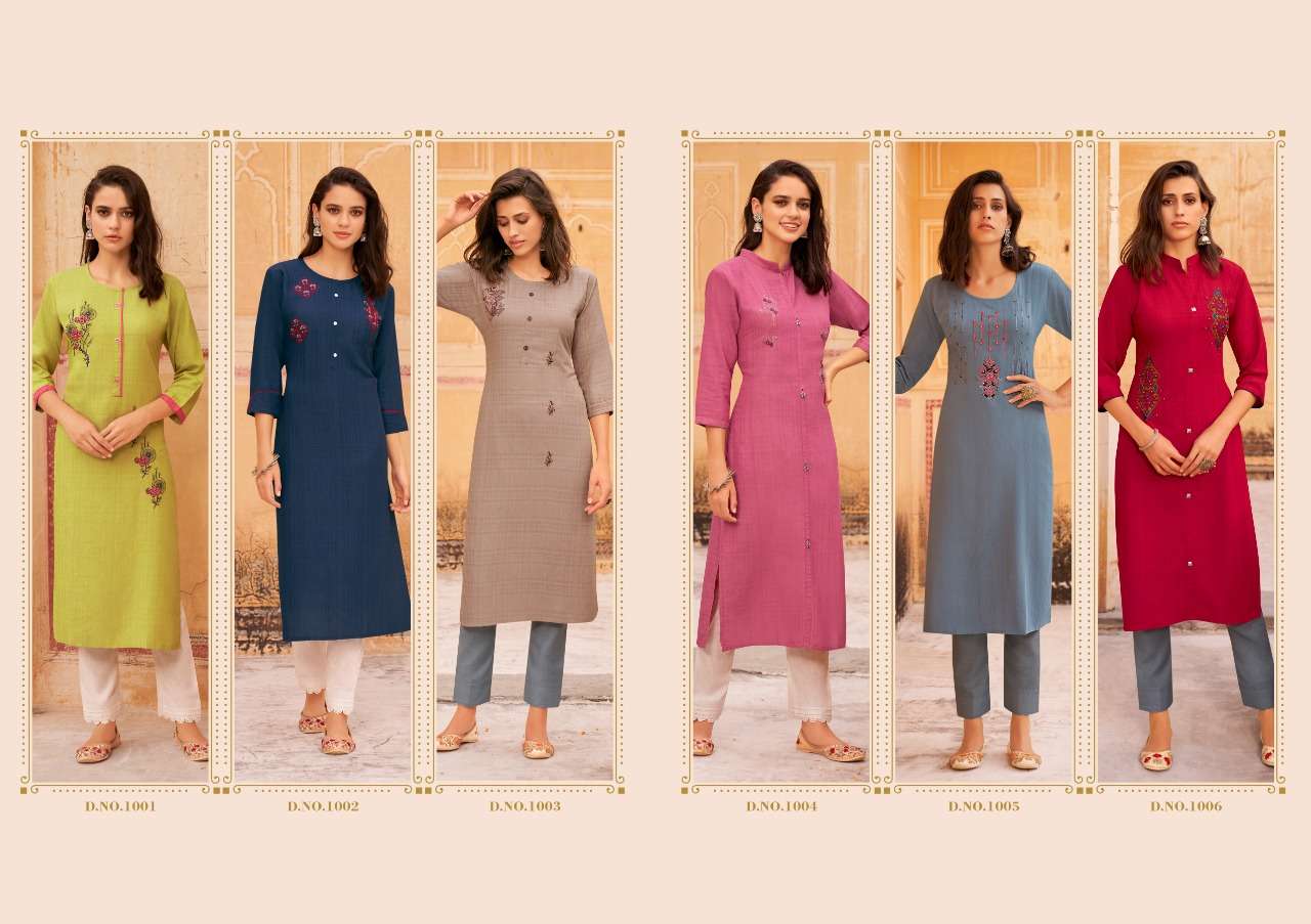 Kalaroop Baani Fancy Weaving Fabrics With Work Kurtis Catalog