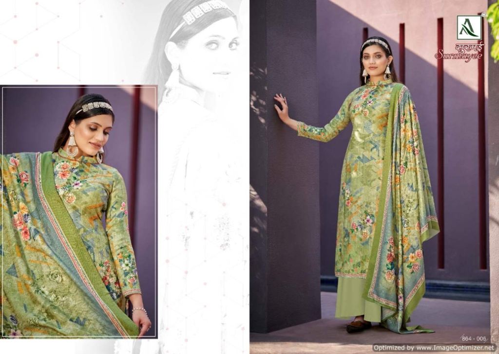 Alok Surmayee Digital Printed Wool Pashmina Dress Material