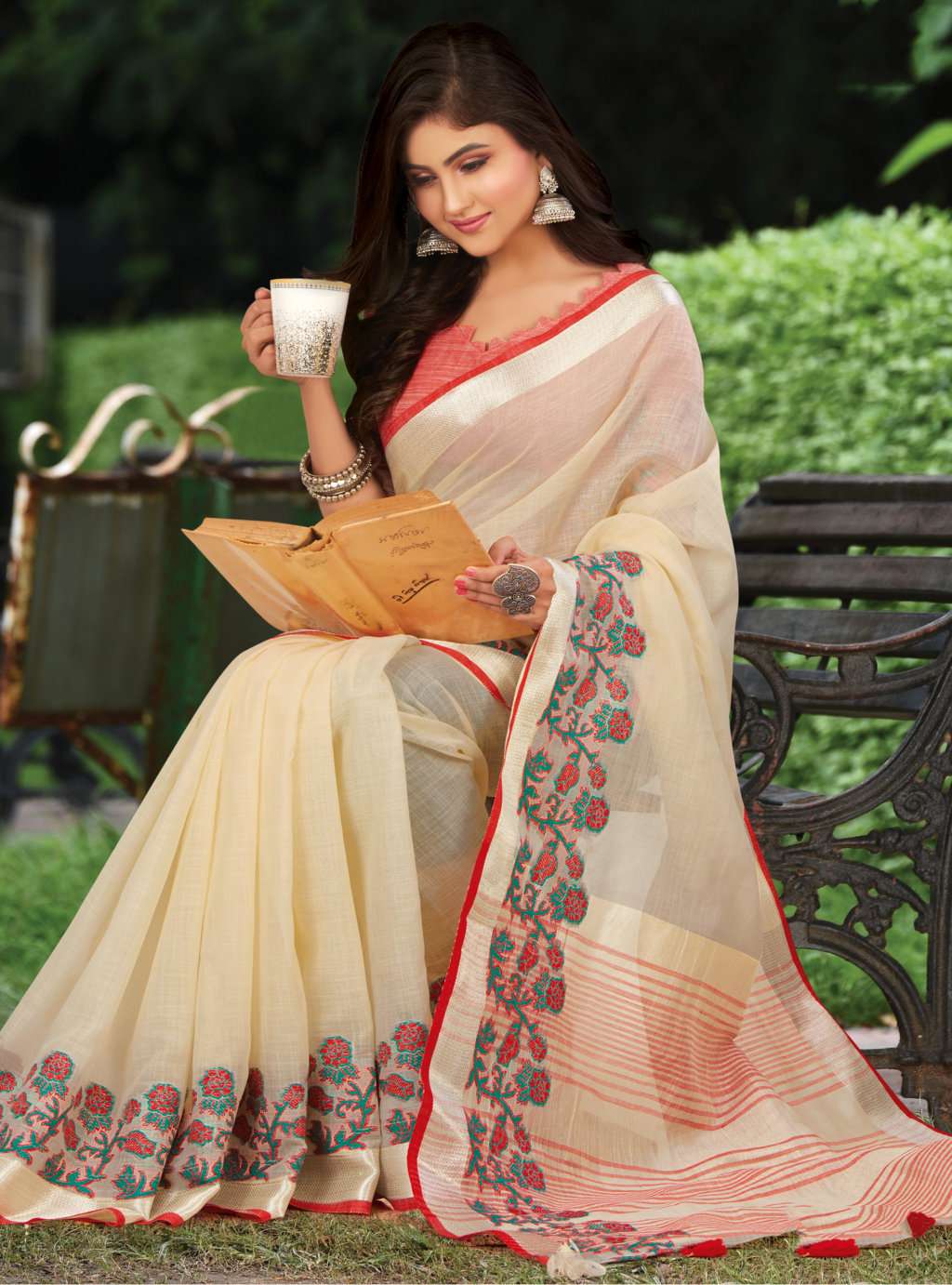 Sangam Aadya Linen Embroidery Linen Party Wear Low Rate Saree Catalog