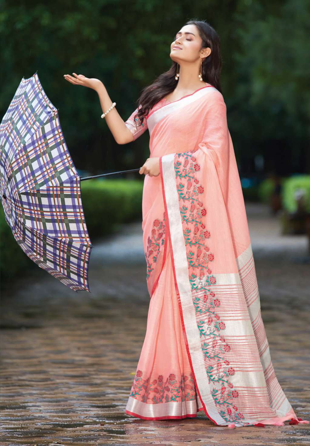 Sangam Aadya Linen Embroidery Linen Party Wear Low Rate Saree Catalog