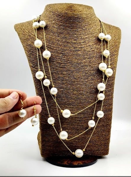 Necklace Moti Mala 3 Step Set With Earrings Girls With Women