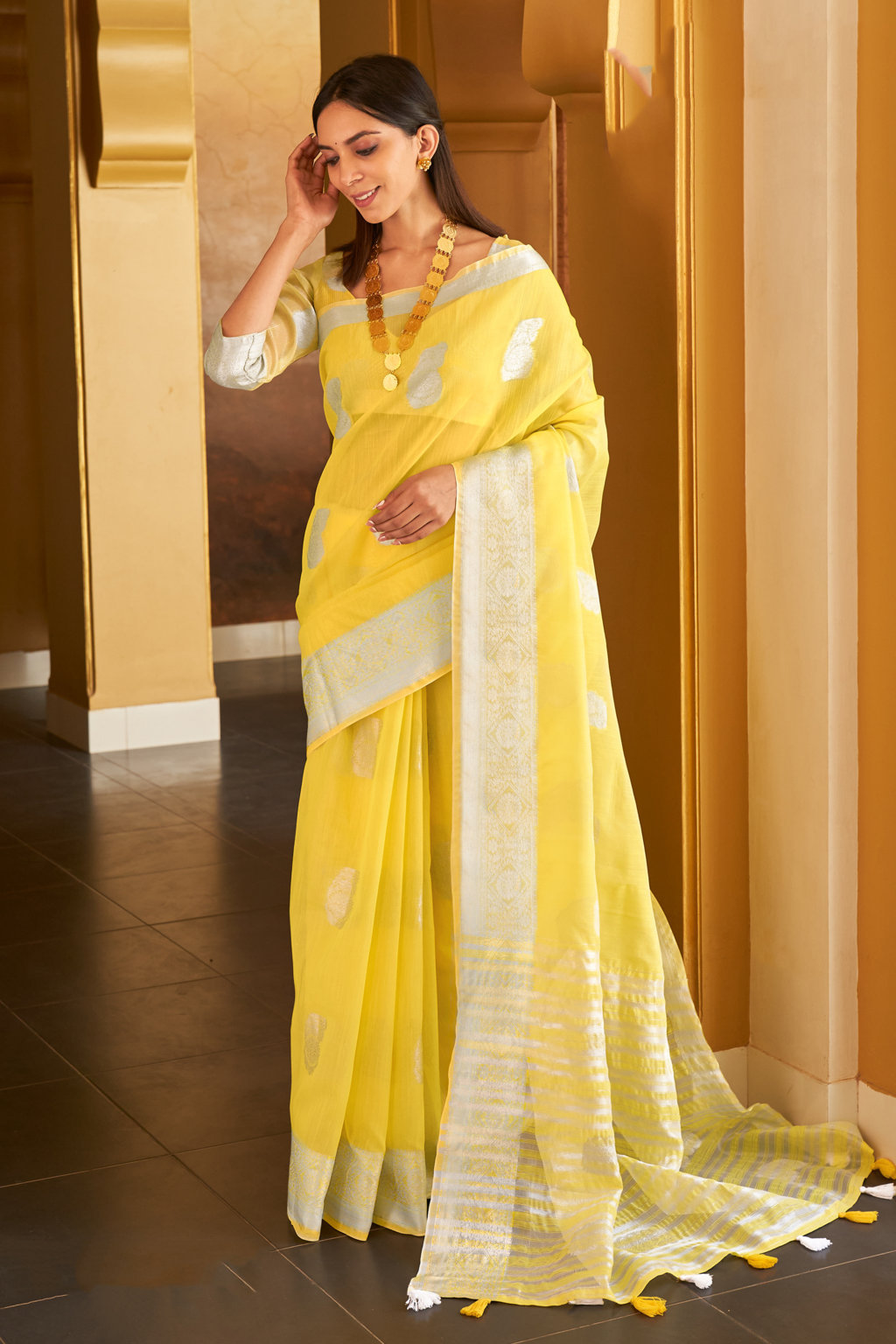 Sangam Presents Silver Screen Designer Linen Saree Catalog