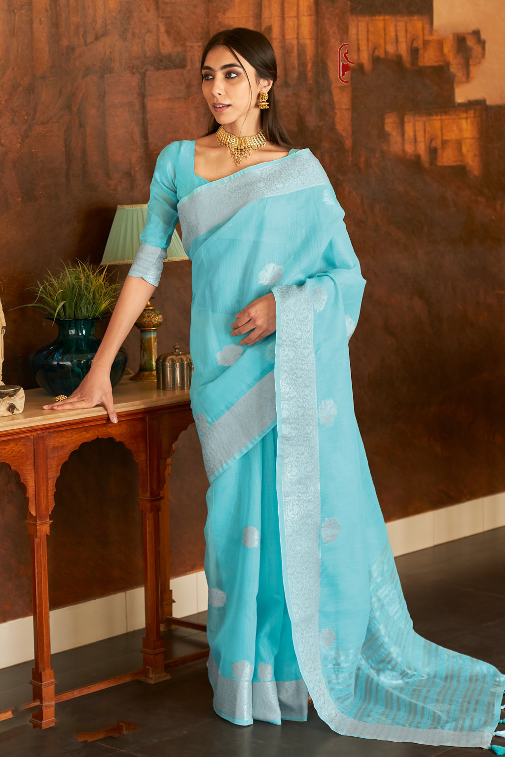 Sangam Presents Silver Screen Designer Linen Saree Catalog