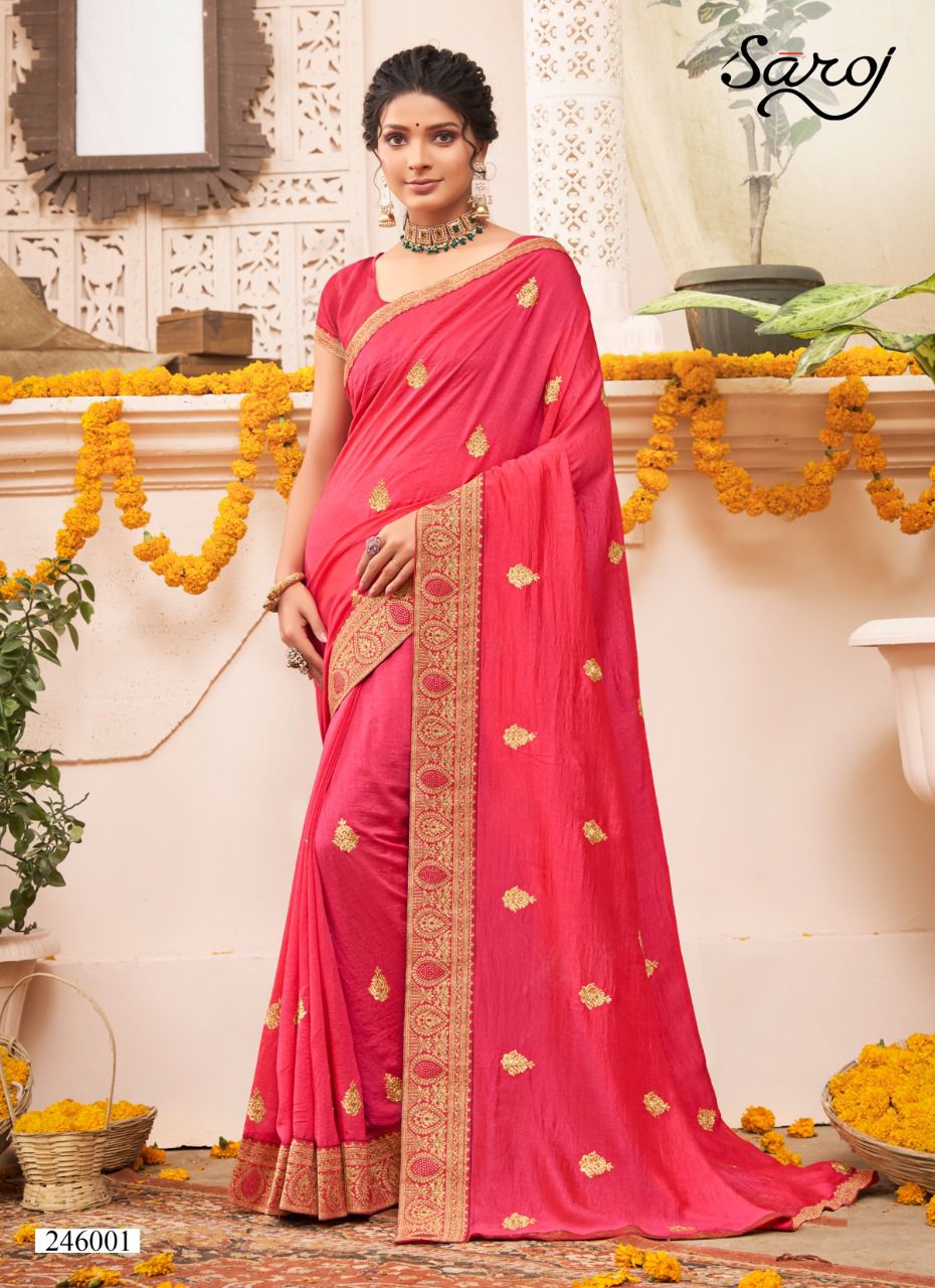 Saroj Pankhi Festive Wear Vichitra Silk Saree Collection