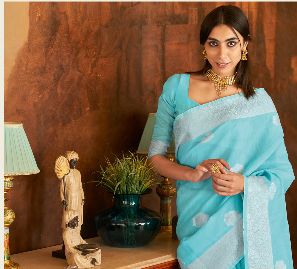 Sangam Presents Silver Screen Designer Linen Saree Catalog