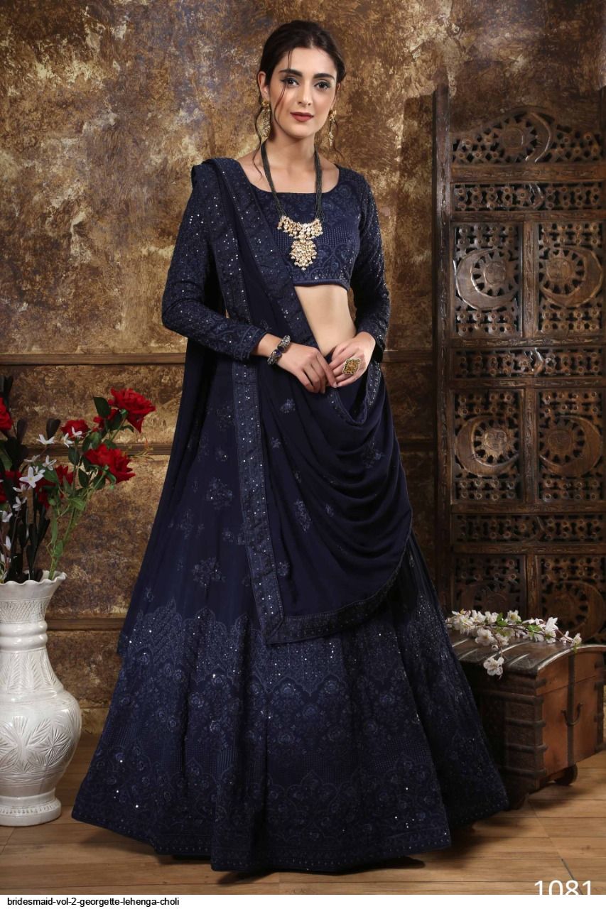 Navy Blue Lehenga With Dupatta Designer Georgette Heavy Embroidery  Lehenga Collection