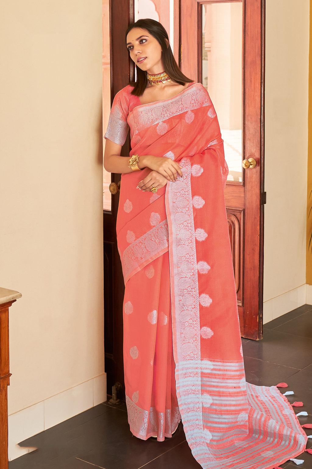 Sangam Presents Silver Screen Designer Linen Saree Catalog
